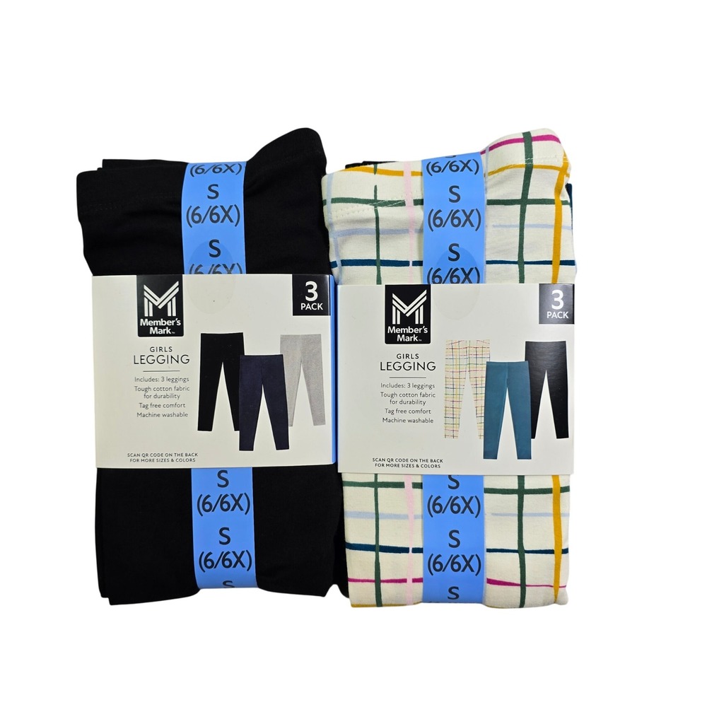 Member's Mark Leggings 6-Pack Girls Size S 6/6X Multicolor Tough Cotton Bundle